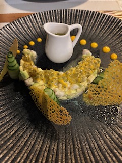 Sea bass tartare with avocado and passion fruit at Fresh Garden, Tirana